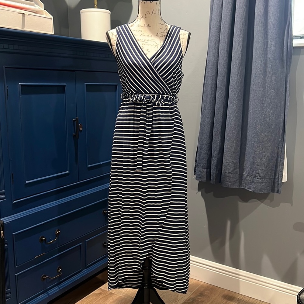 Pink Blush Maternity Dress sleeveless navy white stripe